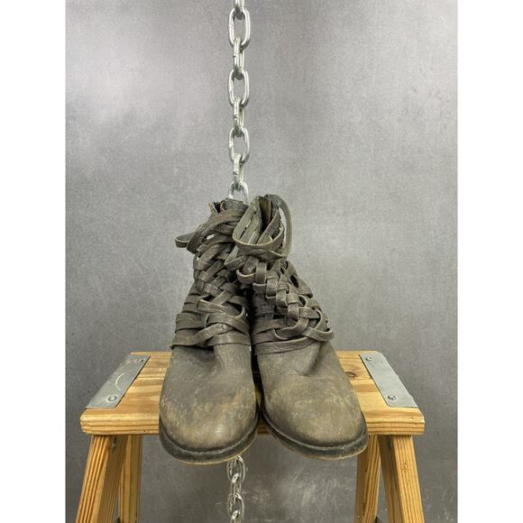 Free People Boot Carrera Women's Leather Woven Ankle Zip 38 - Picture 2 of 7